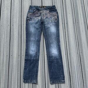 Roberto Cavalli -Vintage Y2K Rhinestone jeans, Gold Script, & Crest Buttons - 29
